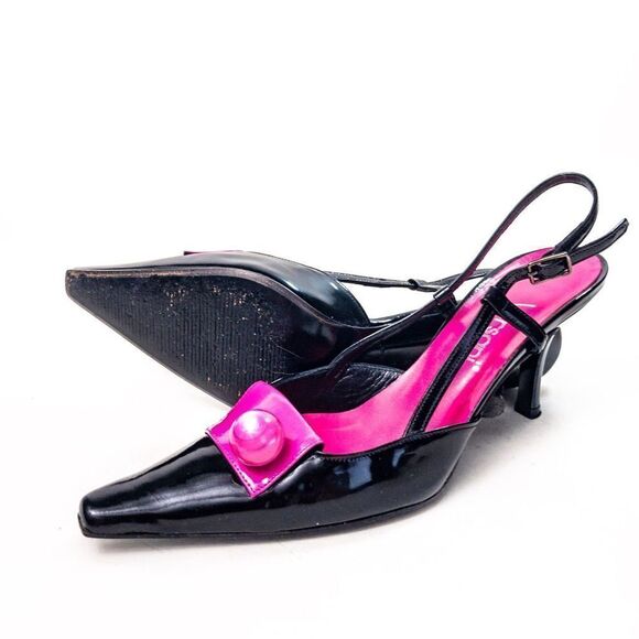 Versani Black Patent Knife Slingbacks Pink Gumball Sz 6B - Picture 8 of 11
